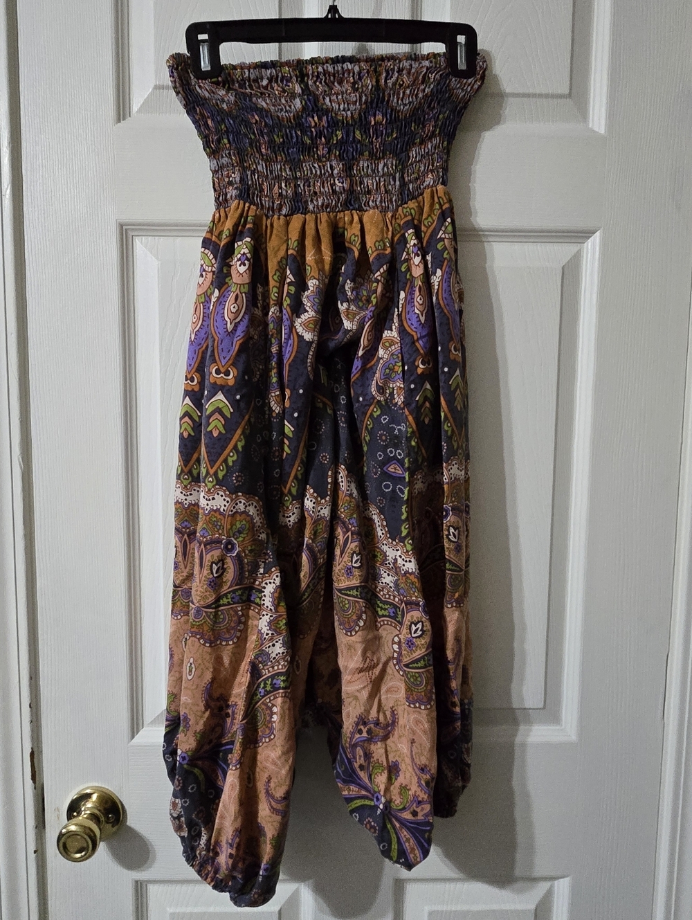 Vintage Y2K Silk Harem Pull On Pants by Pinkerton, Purple Boho Mandala Print.